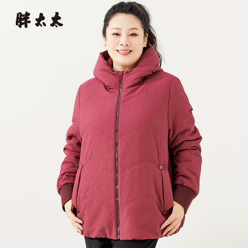 连帽棉服胖太太宽松舒适