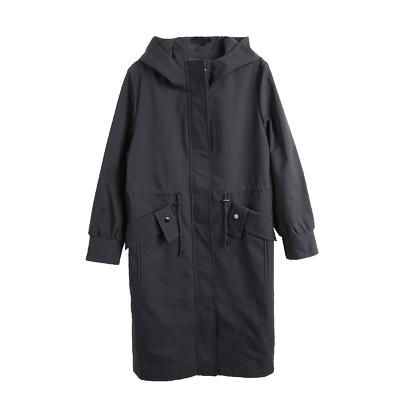 胖太太大码女装春秋季新品外套蓝色连帽风衣中长休闲潮421305210