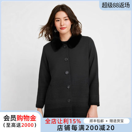 胖太太大码女装秋冬加厚獭兔毛领保暖中长针织衫外套417212110