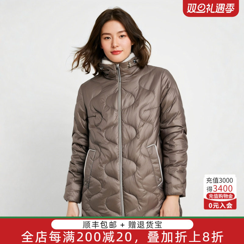 胖太太羽绒服连帽宽松下摆抽绳