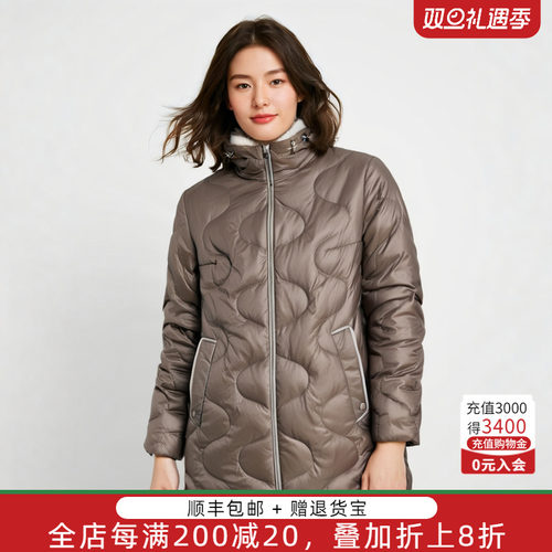 胖太太羽绒服连帽宽松下摆抽绳