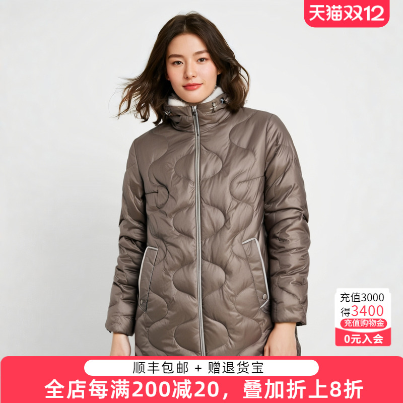 胖太太羽绒服连帽宽松下摆抽绳