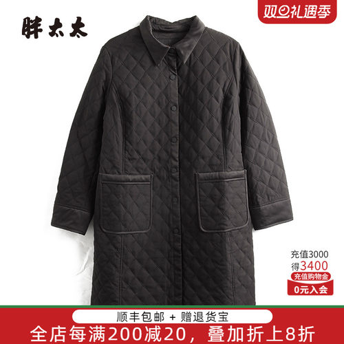 胖太太棉服翻领中长款宽松舒适