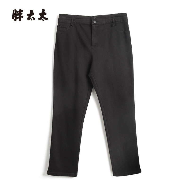 胖太太牛仔裤加绒弹力直筒裤