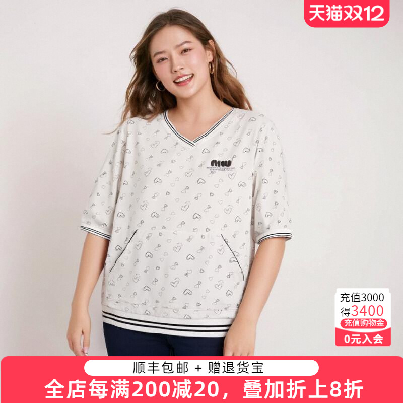 胖太太T恤卡通图案宽松舒适