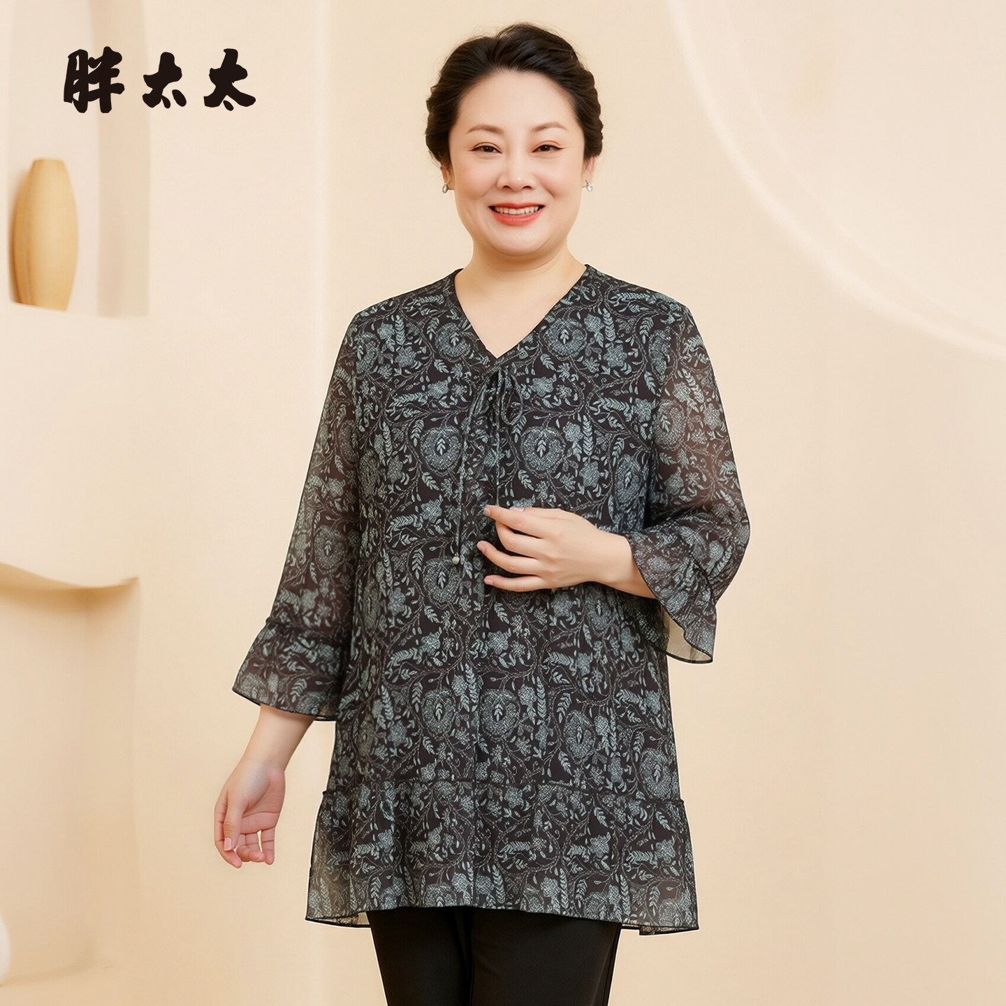 胖太太大码女装秋季新品雪纺衫