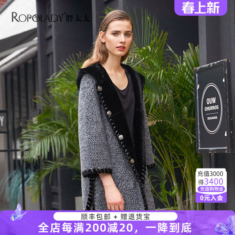 胖太太新款大码水貂毛领中长款皮草双面穿皮毛一体大衣529403610