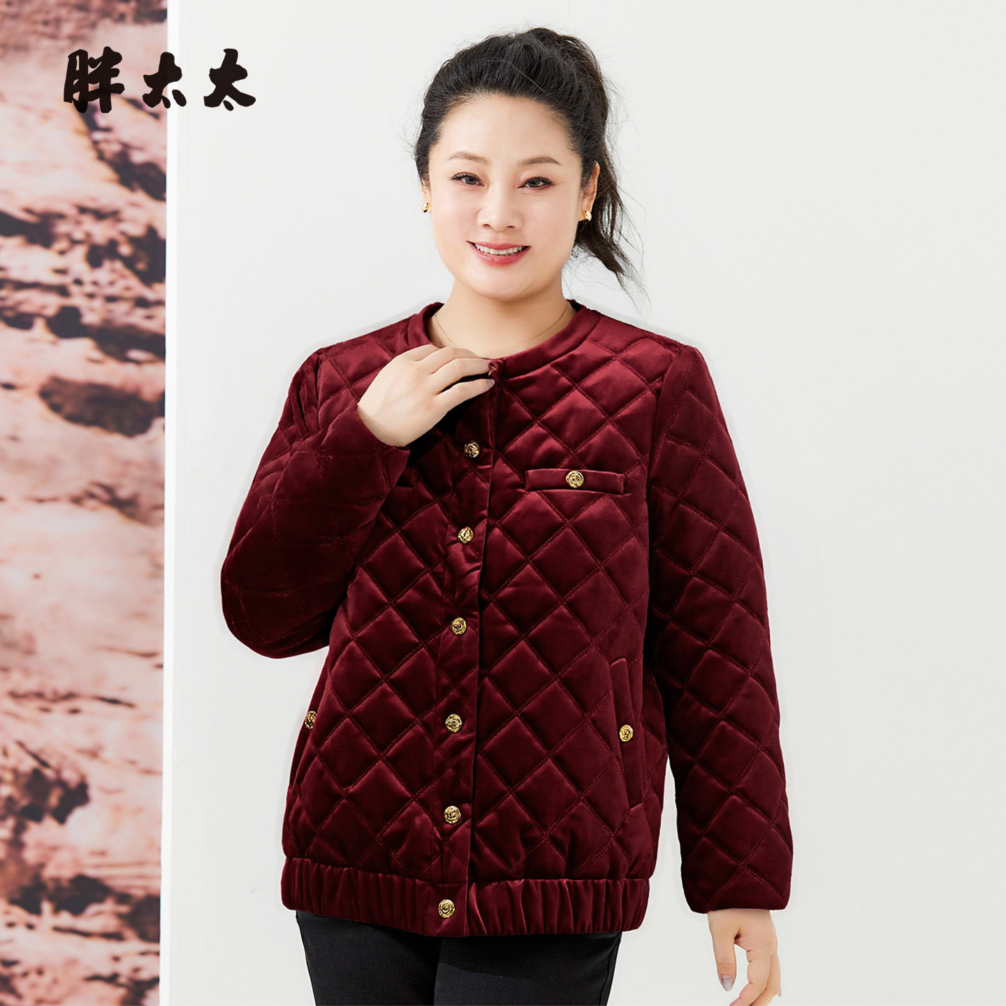 胖太太短款棉服上衣女