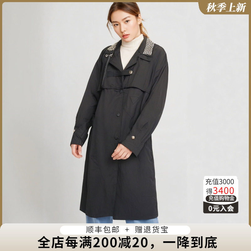 大码女装春秋季新款时尚风衣中长款外套黑色宽松休闲419304210