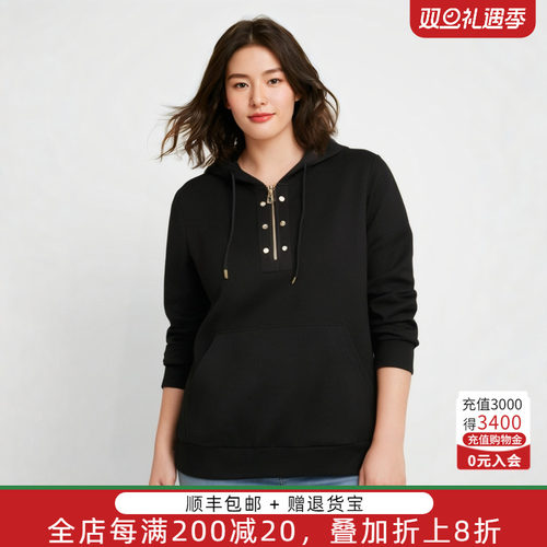 胖太太卫衣连帽拉链设计宽松舒适