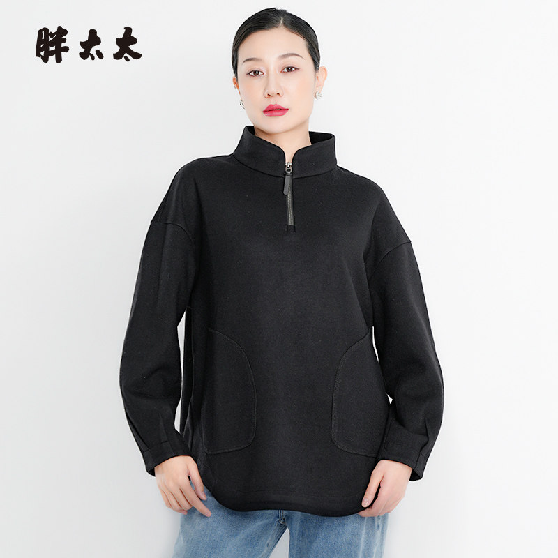 立领卫衣胖太太拉链宽松