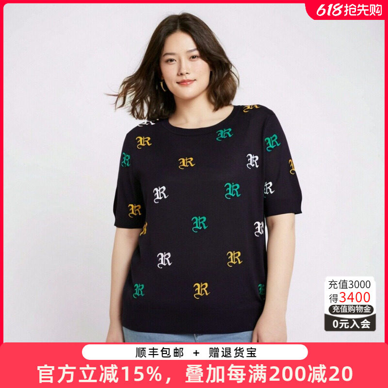 胖太太大码女装时尚夏季新品通勤小翻领短袖修身针织衫622100310