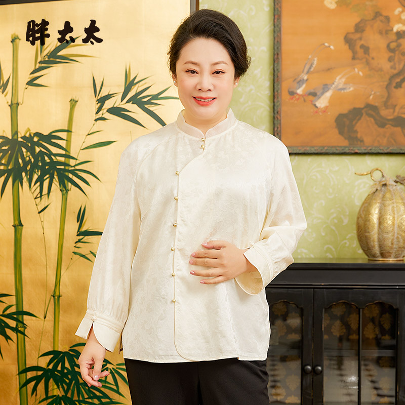 胖太太大码女装春装新款暗花色国风时尚衬衫上衣宽松潮424219210