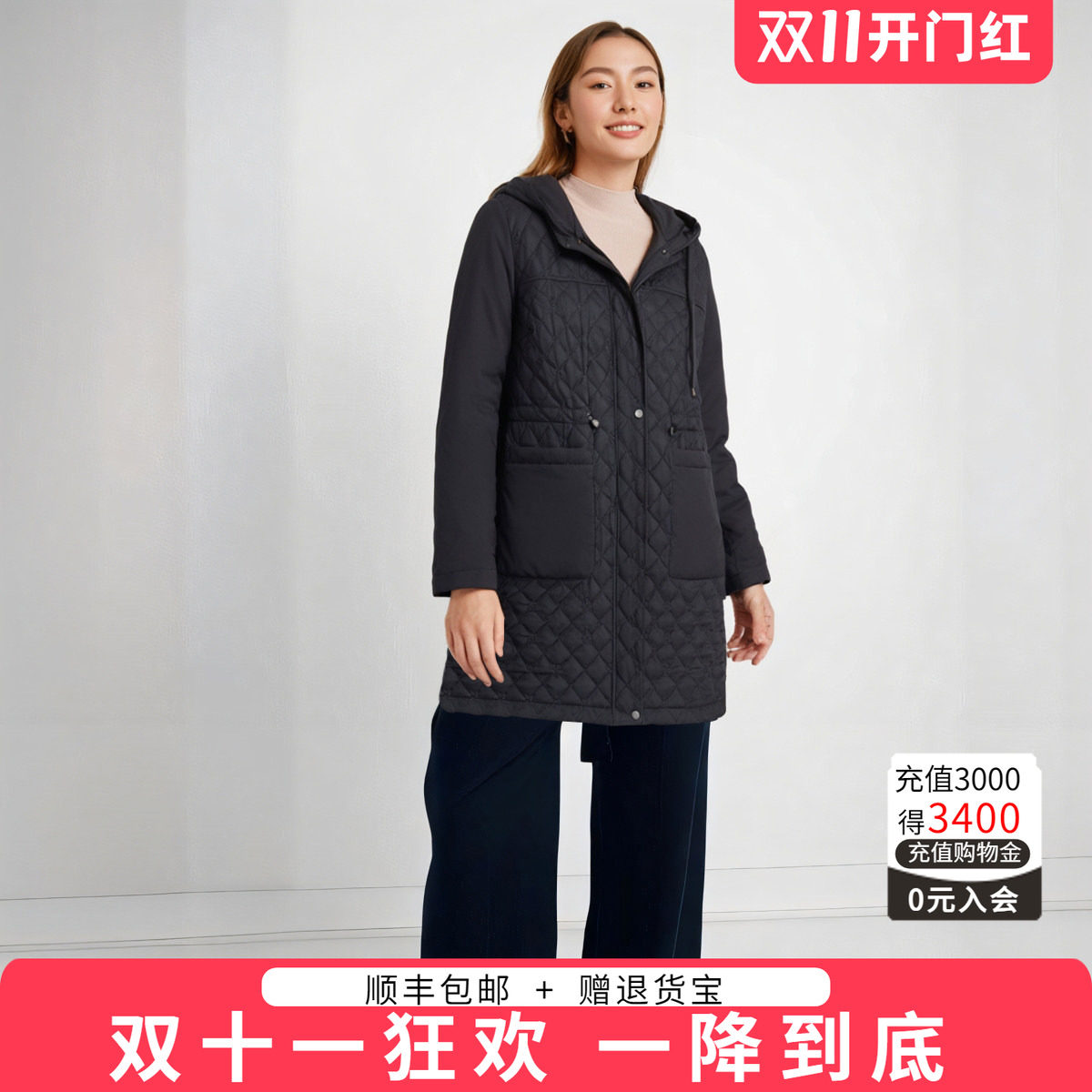 胖太太大码女装秋冬季新品蓝色韩版纳格连帽薄棉服保暖823401311