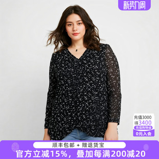 女装 V领星星图案上衣时尚 秋装 衬衫 休闲潮825312810 新款 胖太太大码