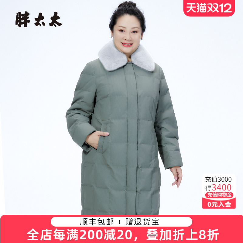 胖太太羽绒服貂毛宽松翻领