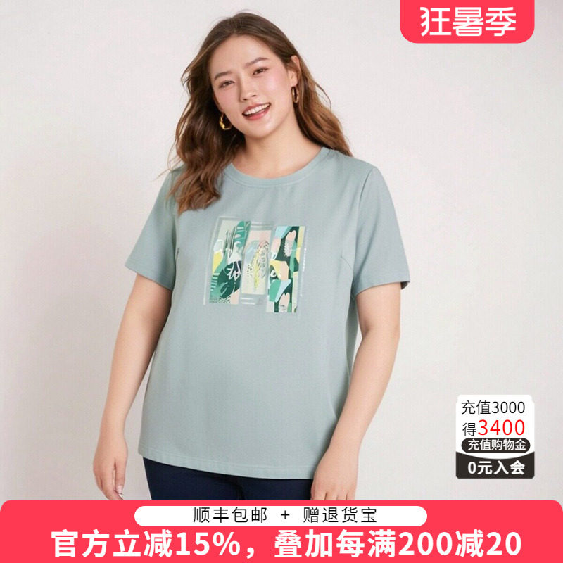 胖太太T恤抽象图案圆领