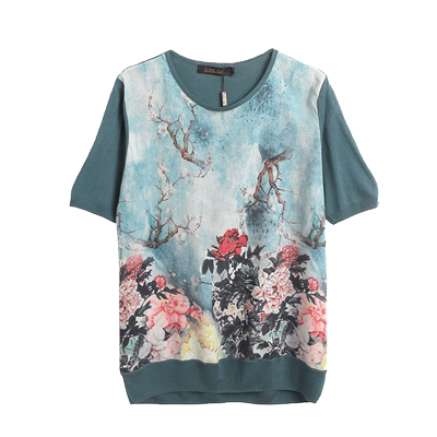 胖太太针织衫薄优雅复古直筒花色