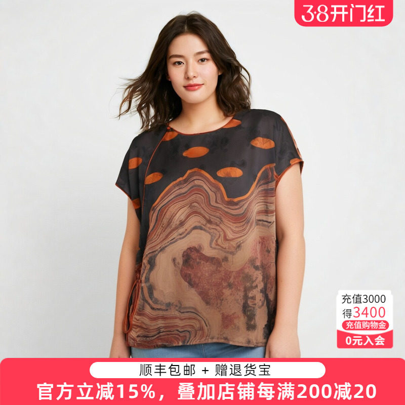 胖太太大码女装夏季新款复古花衬衫上衣宽松短袖短款潮822209010