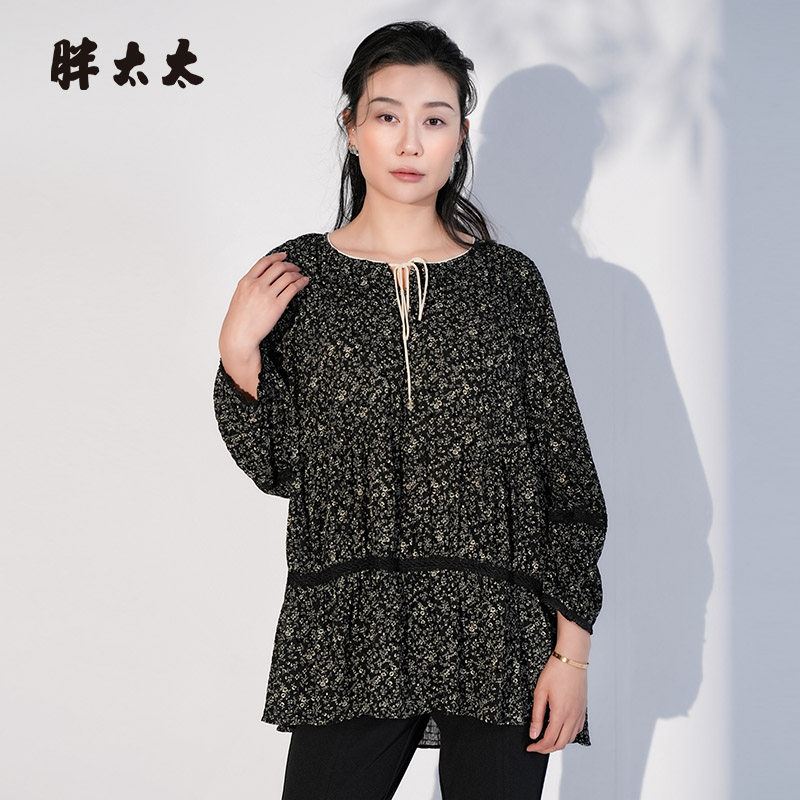 胖太太套头衫碎花图案