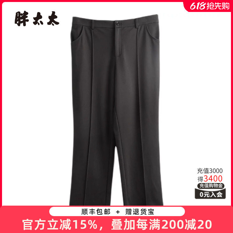 胖太太大码女装夏装新款黑色弹力直筒西裤宽松通勤舒适423311020