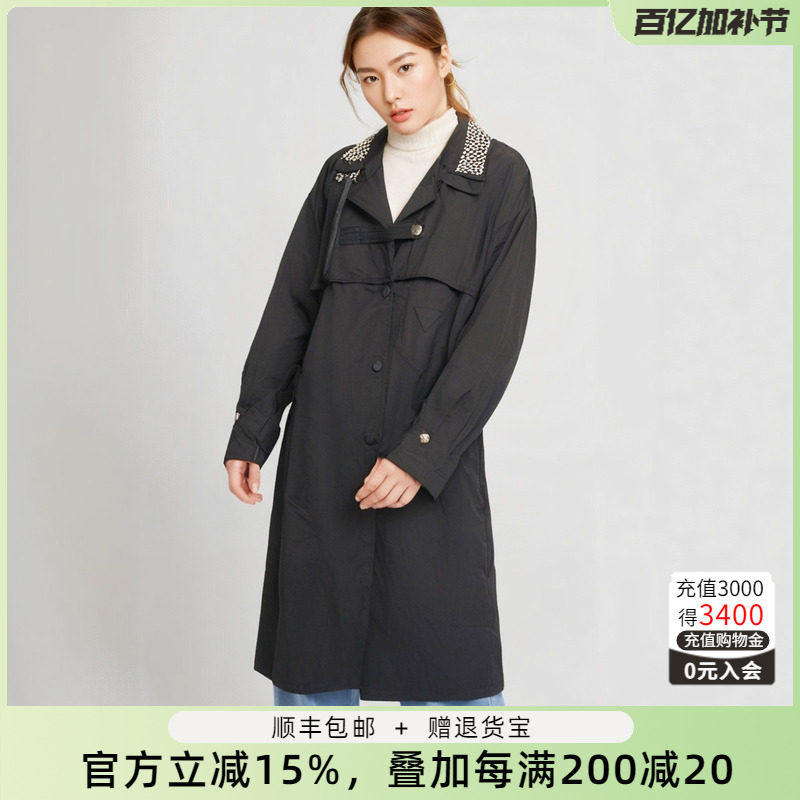 大码女装春秋季新款时尚风衣中长款外套黑色宽松休闲419304210