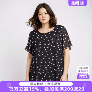 女装 波点通勤雪纺短袖 夏装 韩版 圆领上衣823114210 新款 胖太太大码