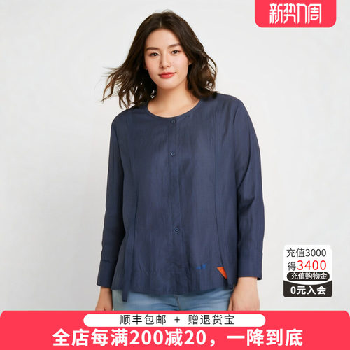 圆领衬衫胖太太短款宽松