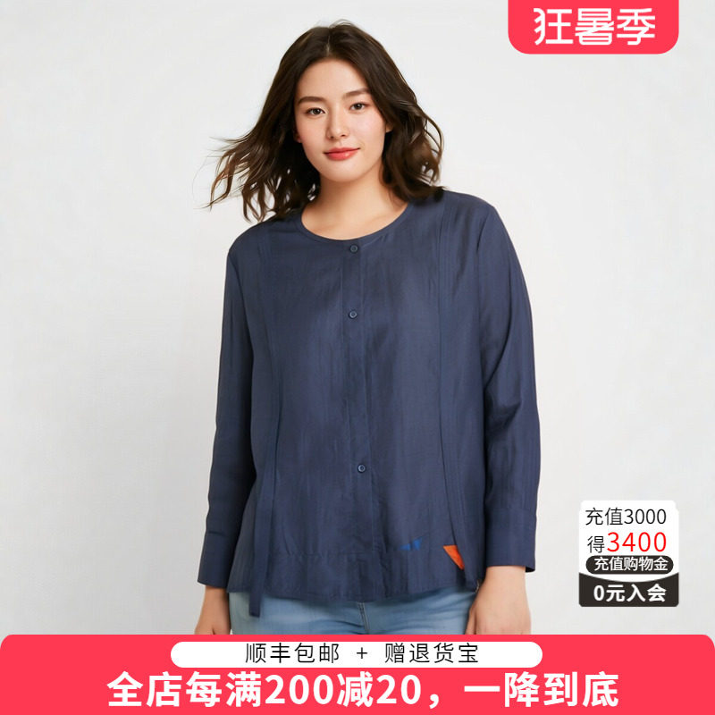 圆领衬衫胖太太短款宽松