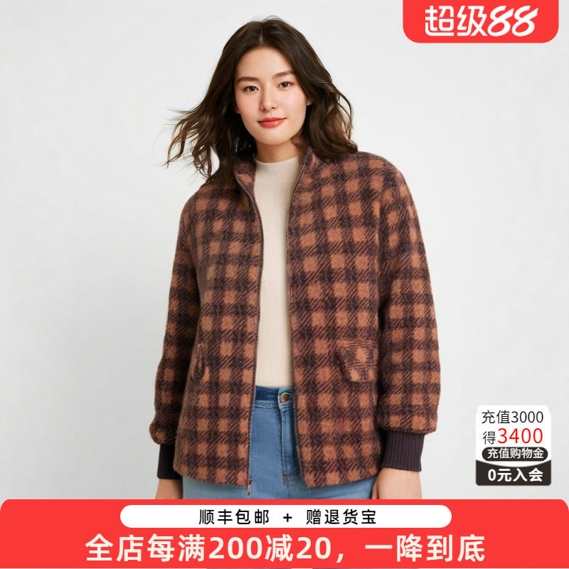 连帽外套胖太太格纹图案