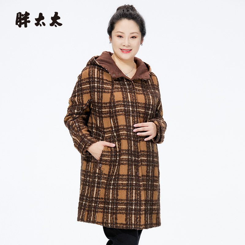 胖太太羊毛外套连帽宽松休闲