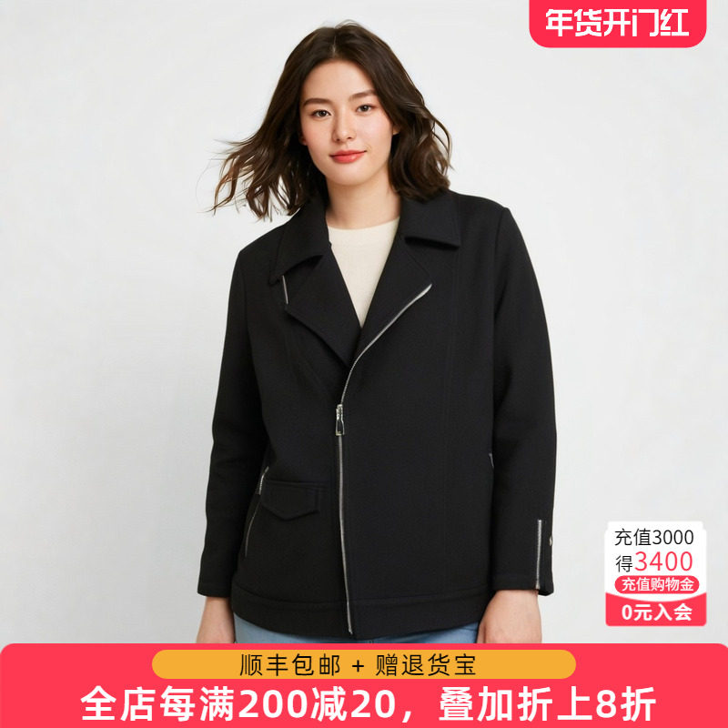 胖太太大码女装春装新款黑色时尚机车上衣外套休闲宽松822212010