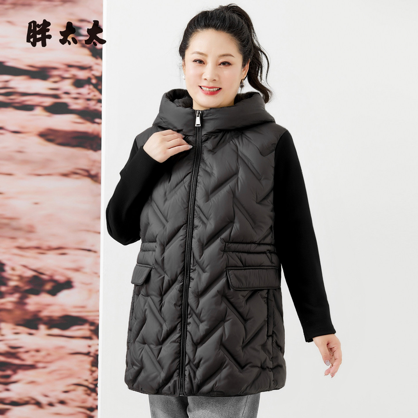 胖太太冬季新品连帽羽绒服外套