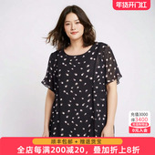 波点通勤雪纺短袖 胖太太大码 圆领上衣823114210 新款 韩版 女装 夏装