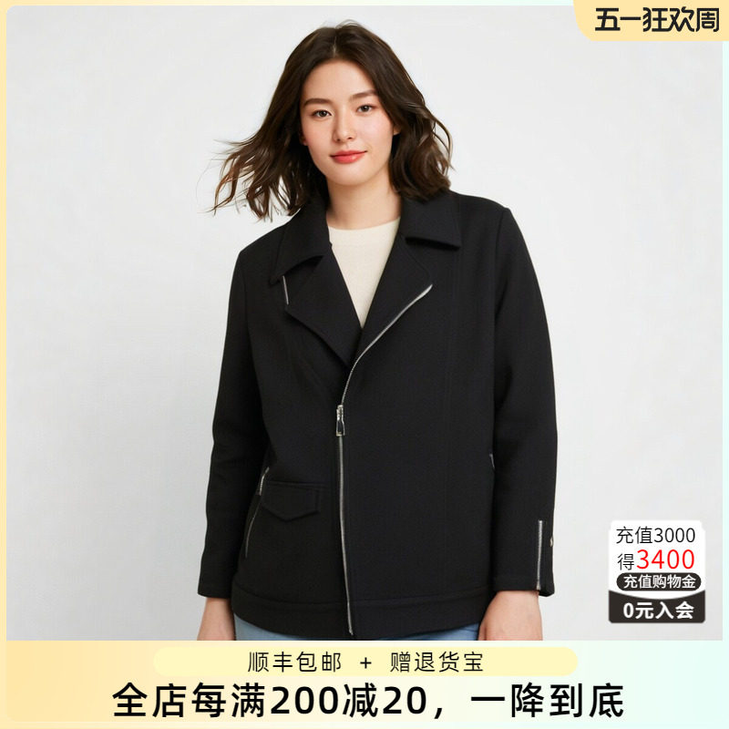 胖太太大码女装春装新款黑色时尚机车上衣外套休闲宽松822212010