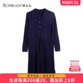 胖太太大码 绵羊毛翻领抽绳设计中长连衣裙620301840 女装 秋冬新款