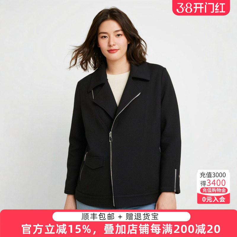 胖太太大码女装春装新款黑色时尚机车上衣外套休闲宽松822212010