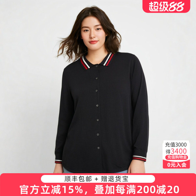 胖太太大码女装春装新品polo领衬衫宽松休闲翻领T恤潮822214510