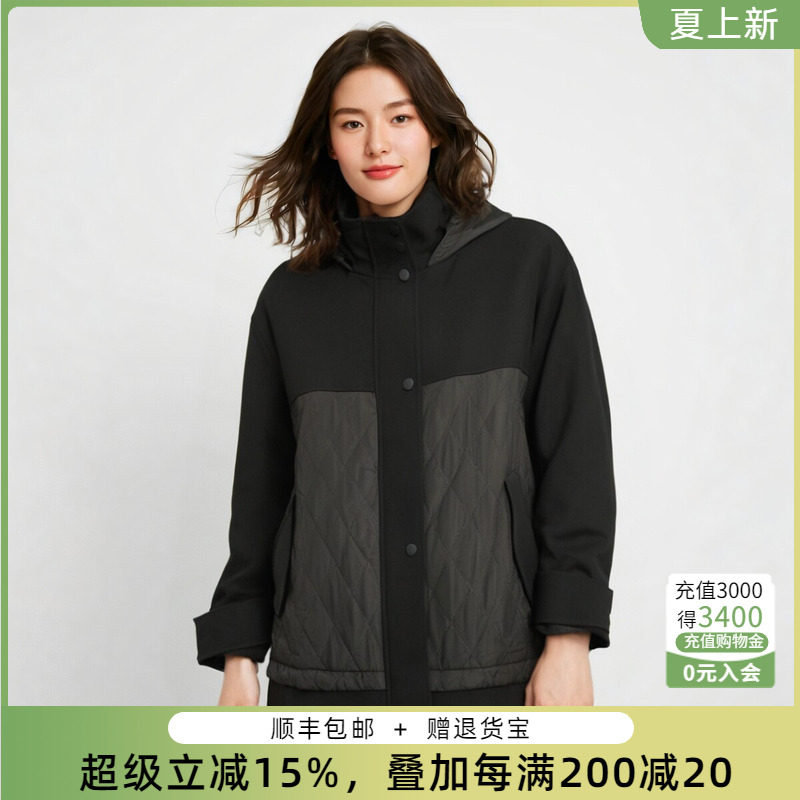 胖太太连帽拼接连帽宽松