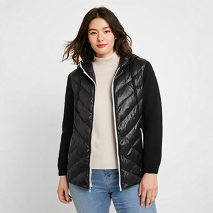 胖太太大码女装冬装新品黑色拼接连帽轻薄直筒短羽绒服423417910