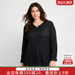 新款 秋装 衬衫 国风V领上衣打底衫 休闲325305211 胖太太大码 时尚 女装