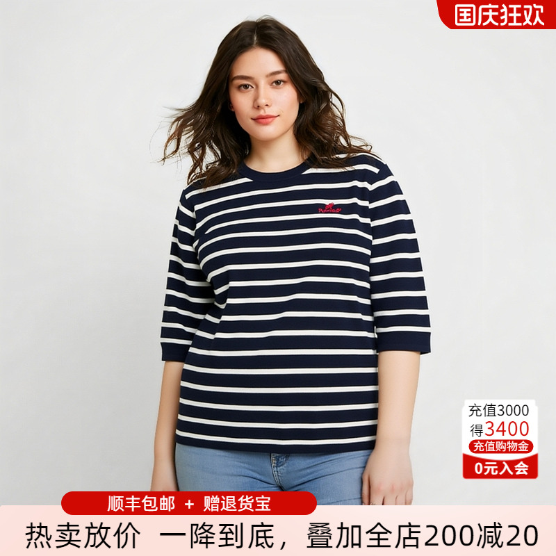 胖太太圆领七分袖针织衫圆领