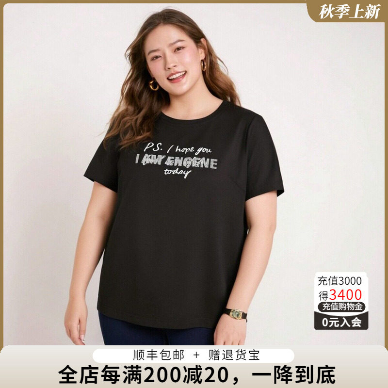 胖太太T恤圆领字母图案