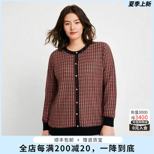胖太太大码女装秋冬新款圆领镶钻撞色针织套头衫羊毛衫622303410 - 封面