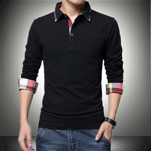 秋装男士长袖T恤加肥大码有领外穿成熟单衣胖哥翻领220斤商务上衣