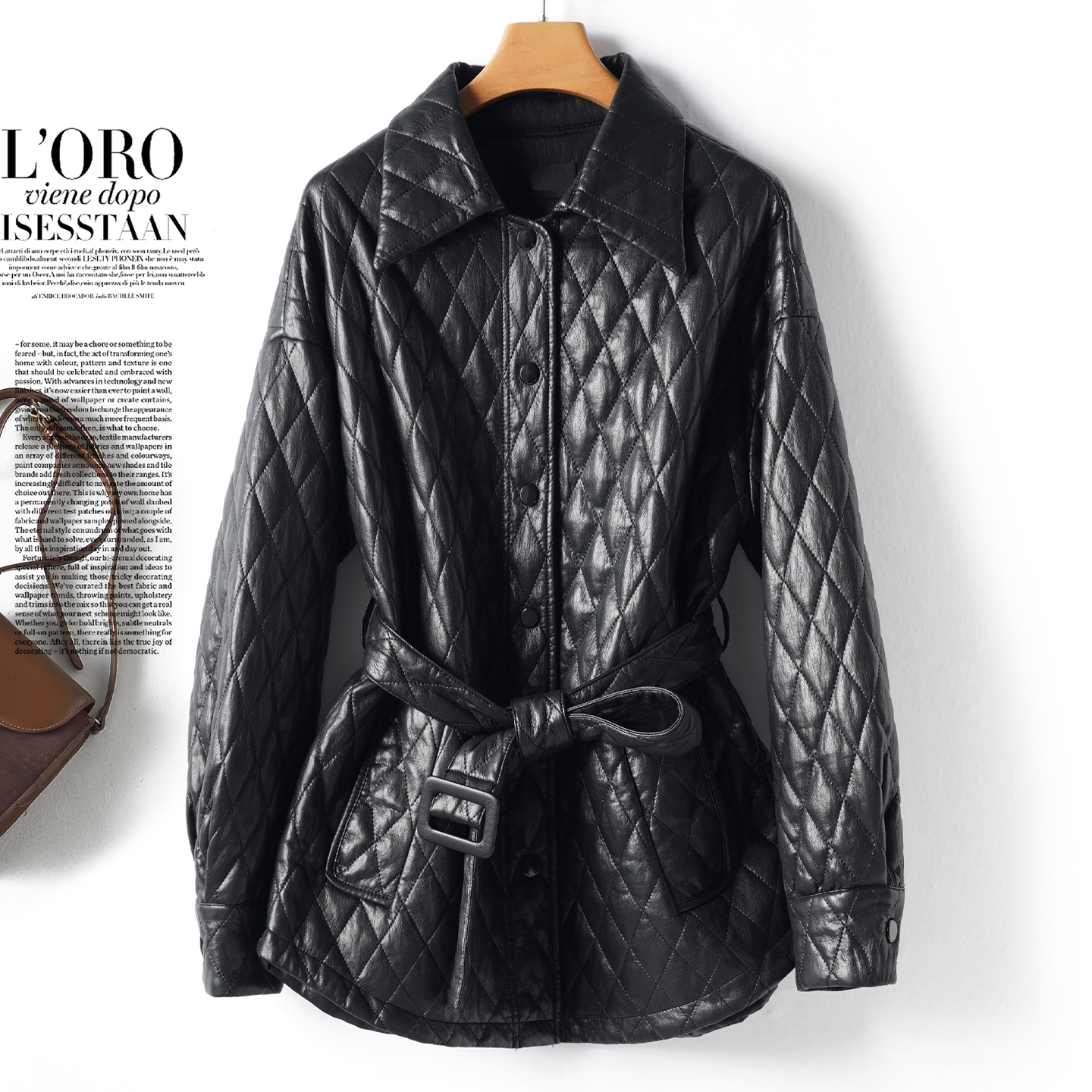 真皮衣女常规系带黑色绵羊皮外套