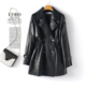 海宁真皮衣女中长黑色收腰英伦风衣2026春秋新款 高级感绵羊皮外套