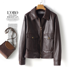 绵羊皮衣 翻领小众复古海宁真皮春秋新款 2026新款 皮夹克外套女短款