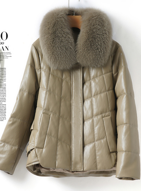 绵羊皮羽绒服女士狐狸毛领通勤气质90白鸭绒外套冬加厚海宁真皮衣