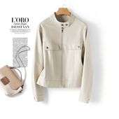 春秋皮衣 小个子海宁绵羊皮2026新款 皮夹克外套女短款 立领米白时尚